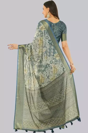 Multicolor polyester printed saree with blouse