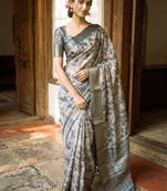 Beige polyester printed saree with blouse