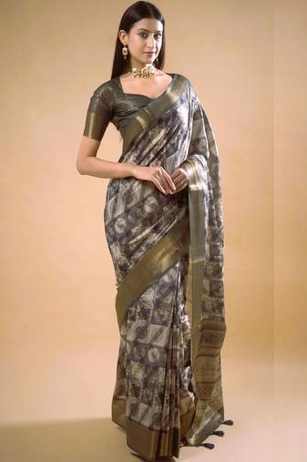Multicolor polyester printed saree with blouse