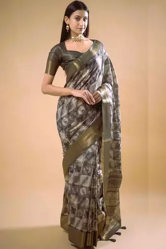 Multicolor polyester printed saree with blouse