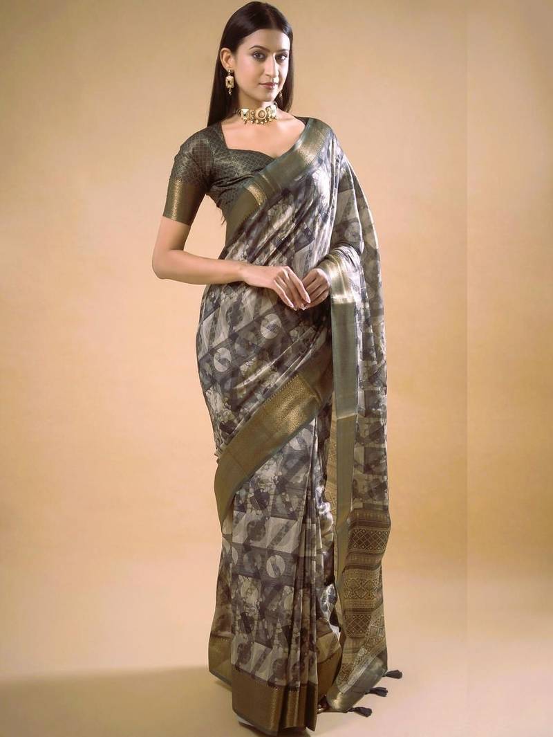 Multicolor polyester printed saree with blouse