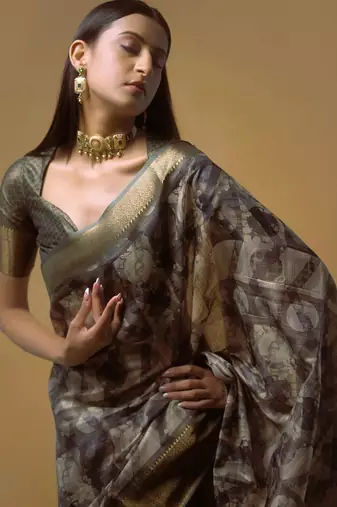 Multicolor polyester printed saree with blouse