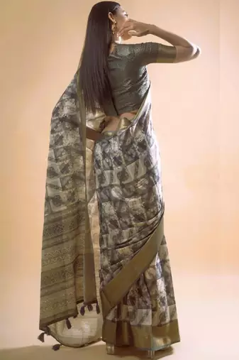 Multicolor polyester printed saree with blouse