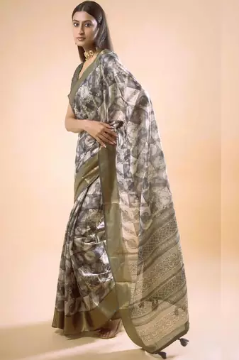 Multicolor polyester printed saree with blouse