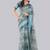 Turquoise polyester printed saree with blouse