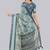 Turquoise polyester printed saree with blouse