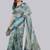 Turquoise polyester printed saree with blouse