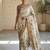 Off white polyester printed saree with blouse