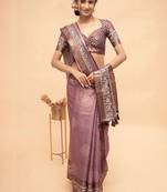 Purple polyester woven design saree with blouse