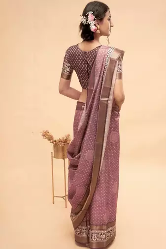 Purple polyester woven design saree with blouse