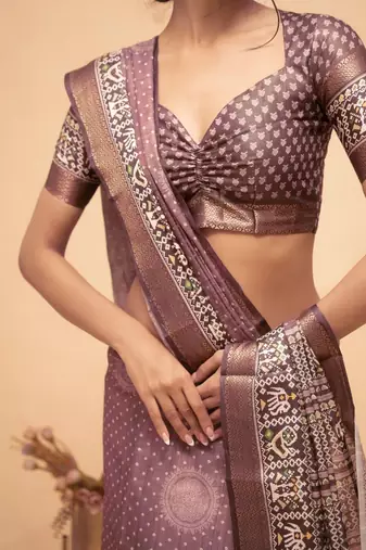 Purple polyester woven design saree with blouse