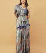 Blue polyester woven design saree with blouse