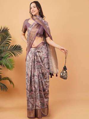 Multicolor polyester printed saree with blouse 1