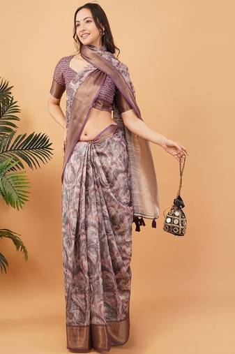 Multicolor polyester printed saree with blouse