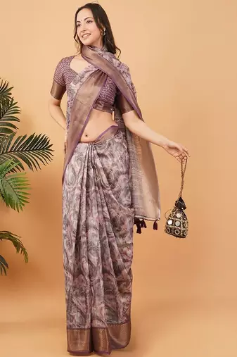 Multicolor polyester printed saree with blouse