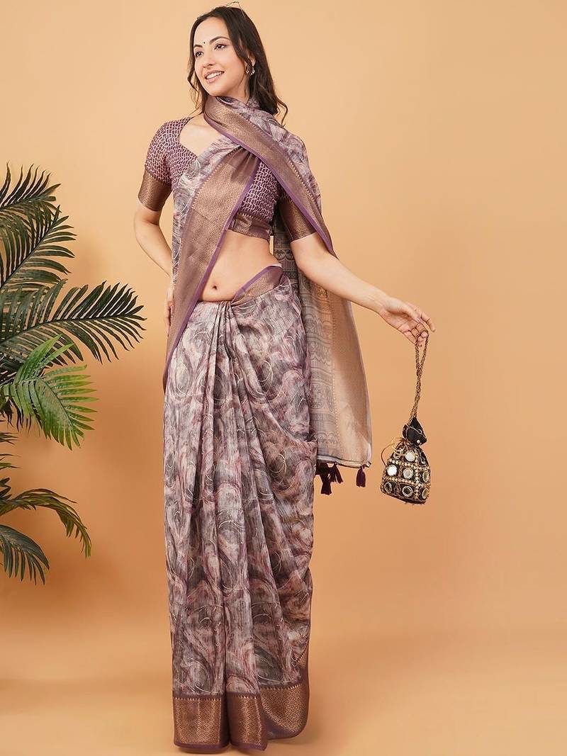 Multicolor polyester printed saree with blouse