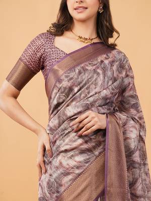 Multicolor polyester printed saree with blouse 2