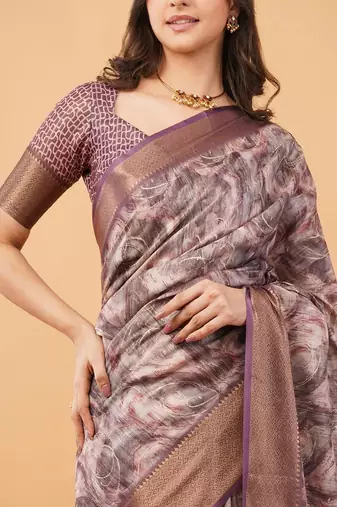 Multicolor polyester printed saree with blouse