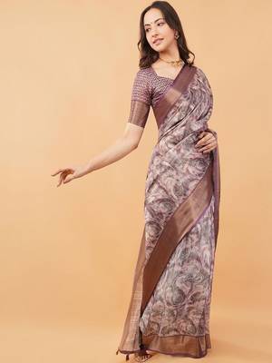 Multicolor polyester printed saree with blouse 3