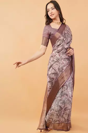 Multicolor polyester printed saree with blouse