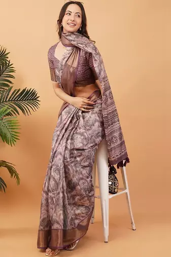 Multicolor polyester printed saree with blouse
