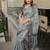 Grey polyester woven design saree with blouse
