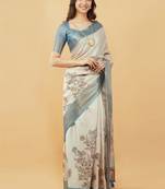 Off white polyester printed saree with blouse