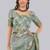 Sea green polyester printed saree with blouse