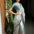 Sea green polyester printed saree with blouse