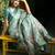 Sea green polyester printed saree with blouse