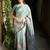 Sea green polyester printed saree with blouse
