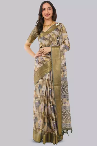 Multicolor polyester printed saree with blouse