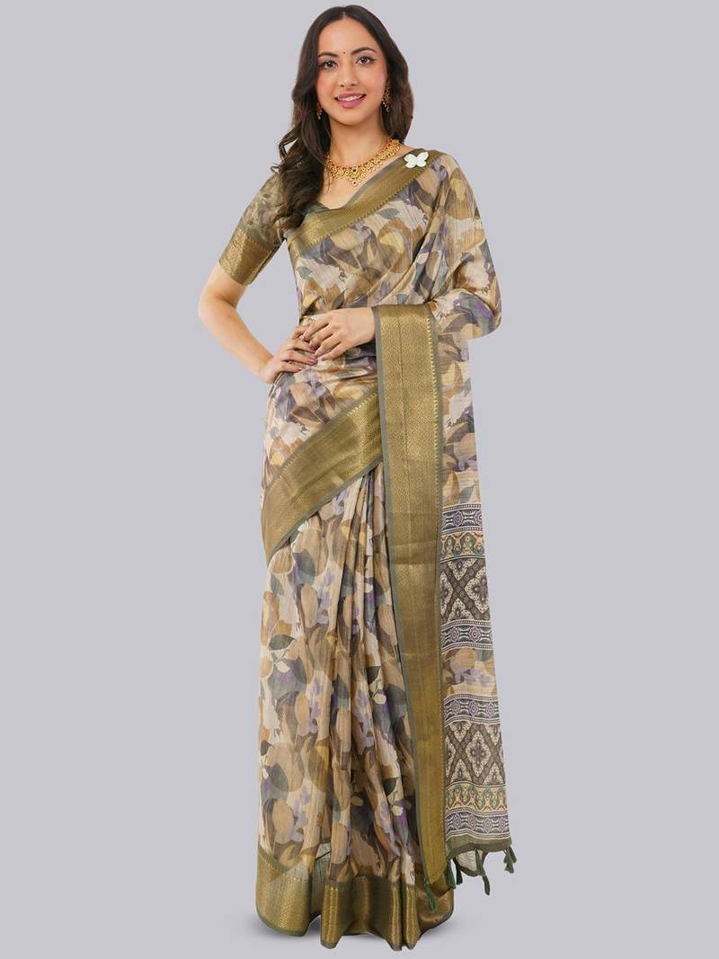 Multicolor polyester printed saree with blouse