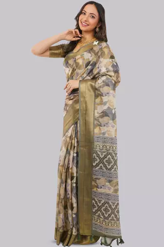 Multicolor polyester printed saree with blouse