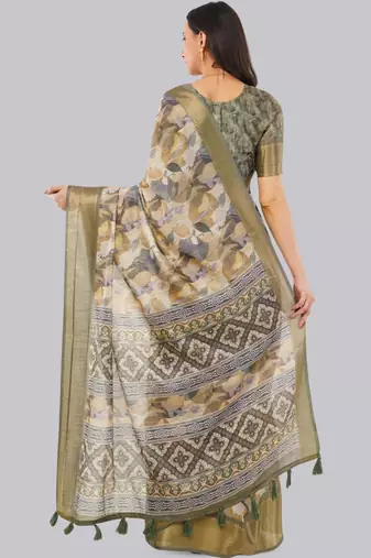 Multicolor polyester printed saree with blouse