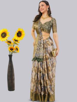 Multicolor polyester printed saree with blouse 4