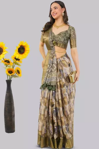 Multicolor polyester printed saree with blouse