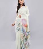 Off white georgette printed saree with blouse
