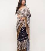 Multicolor pure linen printed saree with blouse