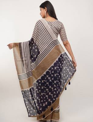 Multicolor pure linen printed saree with blouse 2
