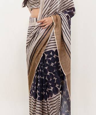 Multicolor pure linen printed saree with blouse 4