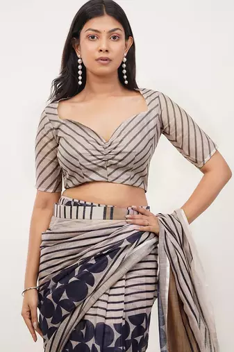 Multicolor pure linen printed saree with blouse