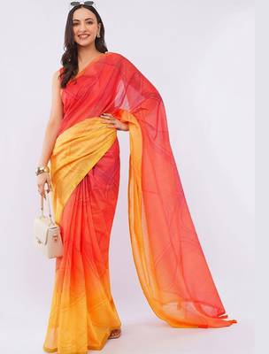 Multicolor pure linen printed saree with blouse 1
