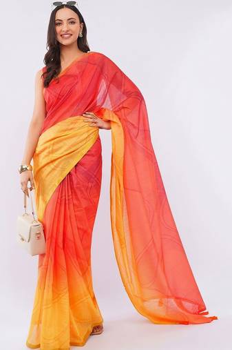 Multicolor pure linen printed saree with blouse