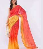 Multicolor pure linen printed saree with blouse