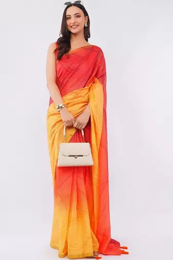 Multicolor pure linen printed saree with blouse