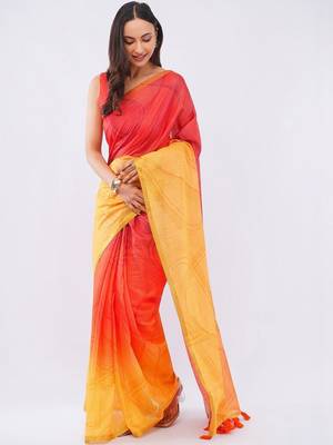 Multicolor pure linen printed saree with blouse 4