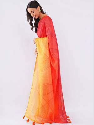 Multicolor pure linen printed saree with blouse 5
