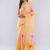 Yellow pure linen printed saree with blouse