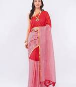 Red pure linen striped saree with blouse